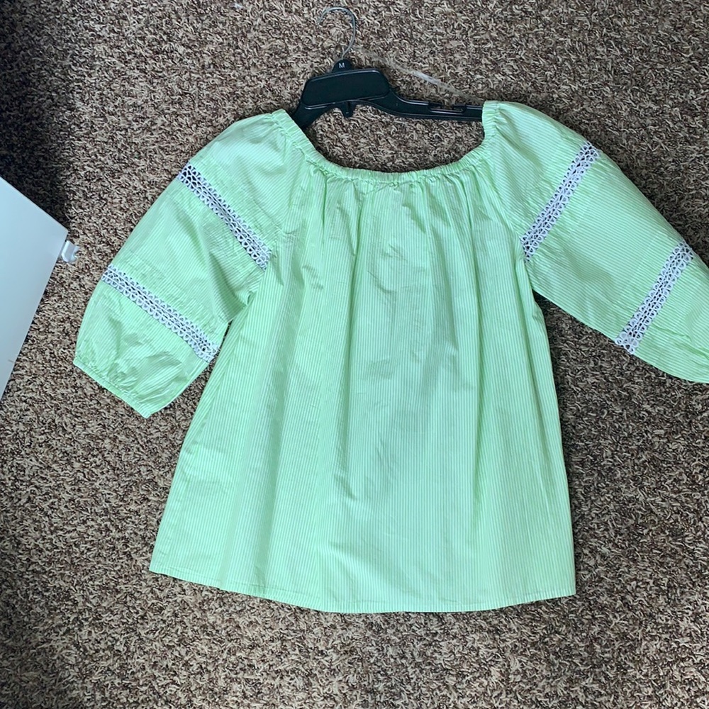 Never worn off the shoulder green and white blouse
